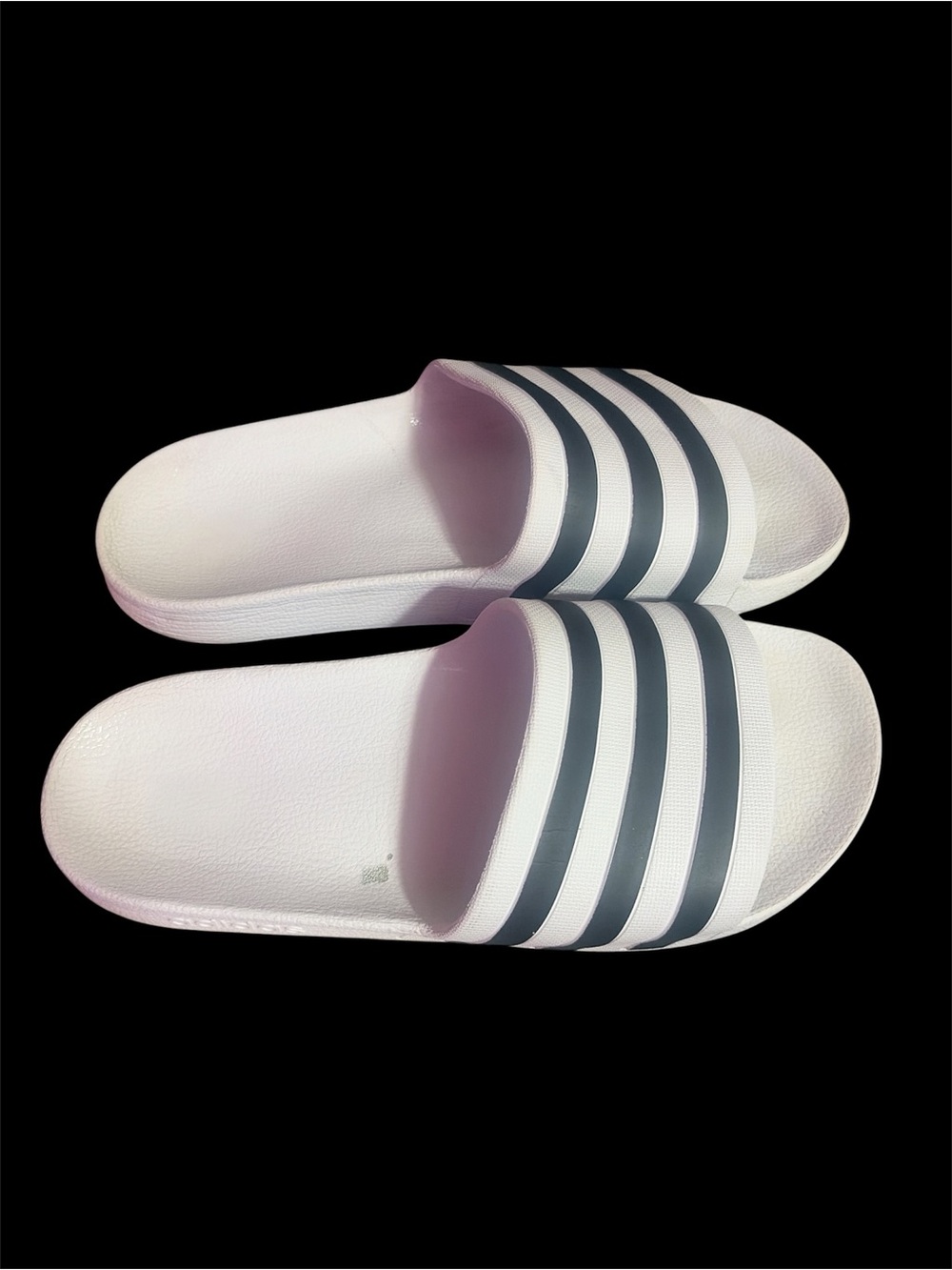 White Slide Sandals with black Stripes - Women's Casual Slides